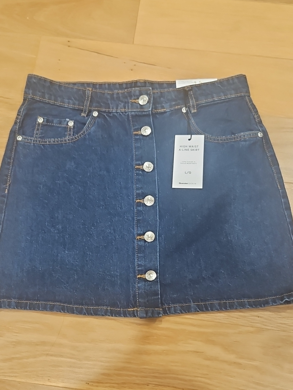 Bluenotes Dark Blue Button-Front A-Line Denim Skirt